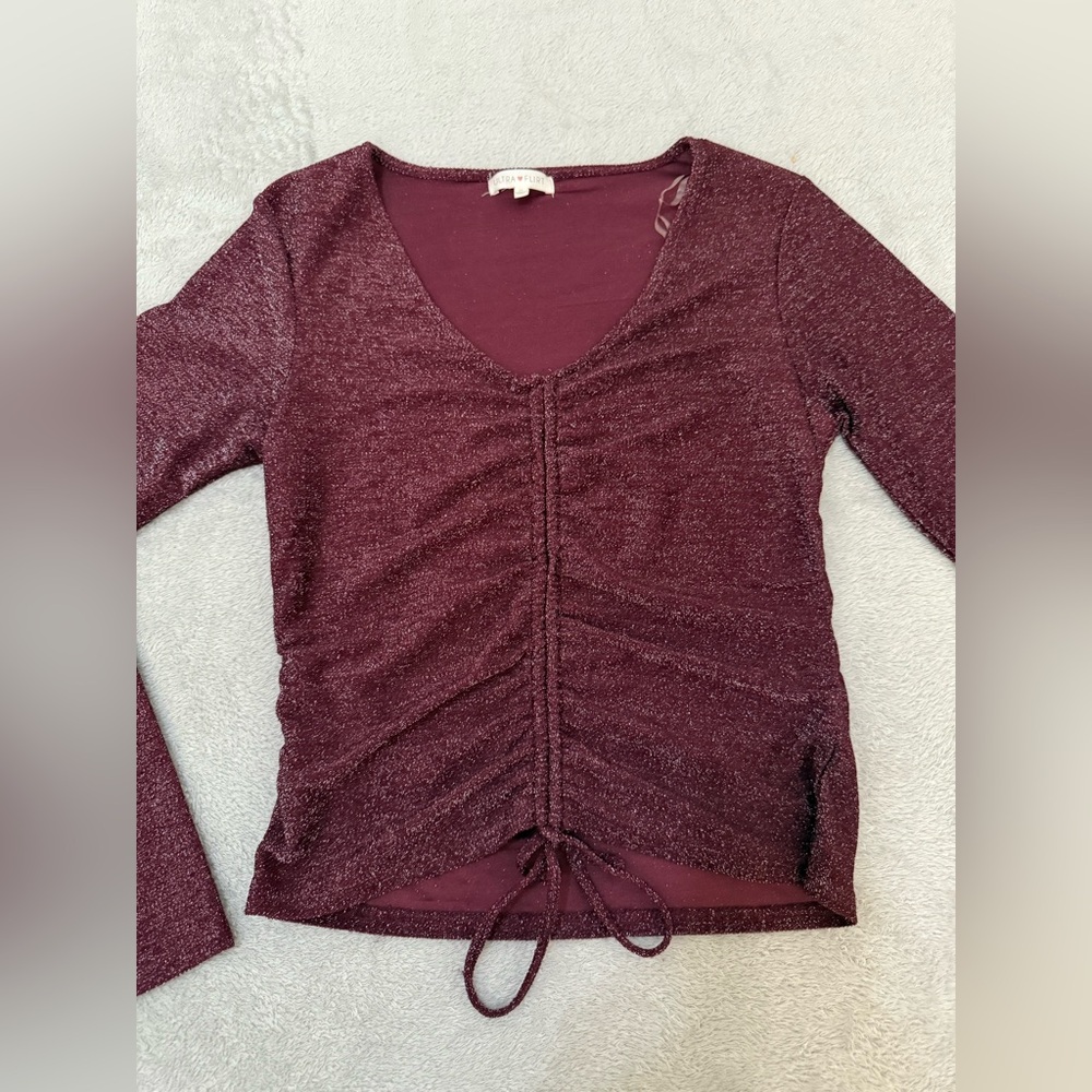 Ultra Flirt Burgundy Ruched Long Sleeve Top